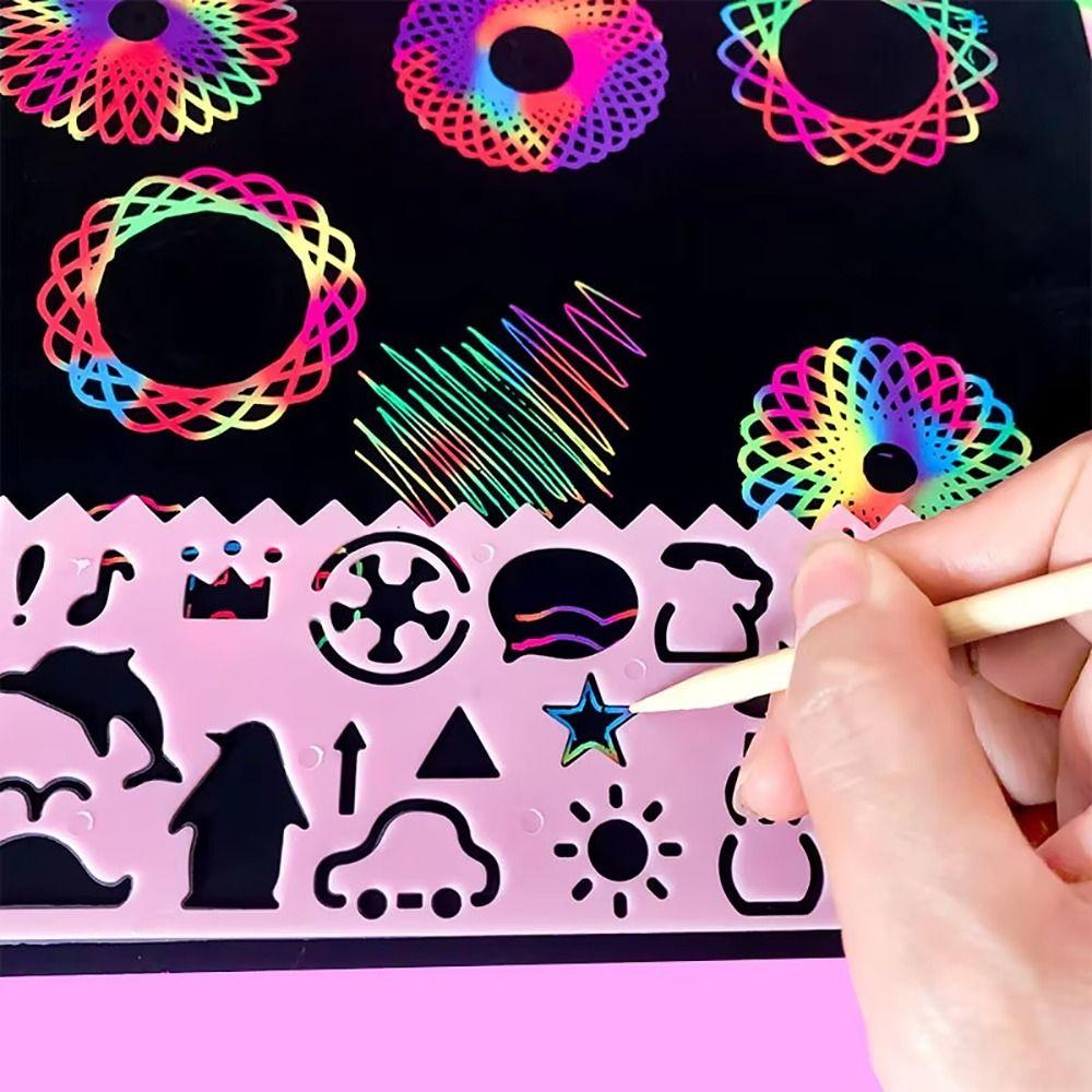 20Pcs 16/32K Scratch Painting Paper with Bamboo Stick Rainbow Magic Graffiti Drawing Paper DIY Creative Black Art Painting Kit