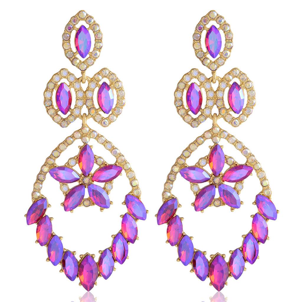 Fashion Drop Shape Alloy Dangle Earring For Women With Sparkling Ab Crystals