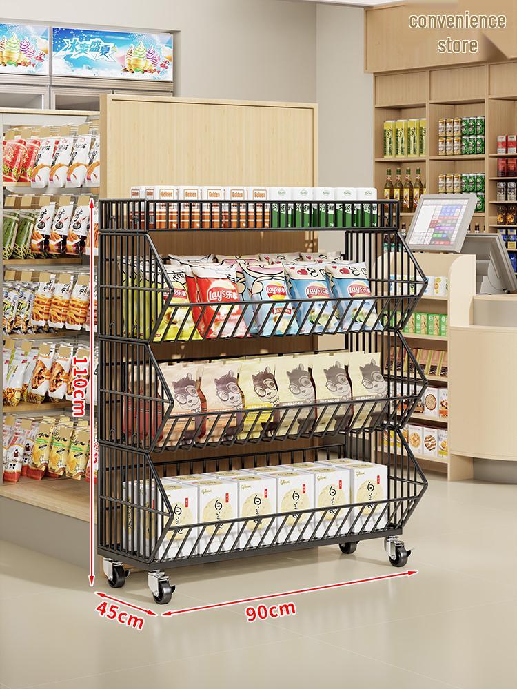 Multi-Layer Snack Display Rack with Wheels for Supermarket or Convenience Store