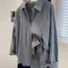 Blue Plaid Retro Cotton Womens Long Sleeve Shirt Springautumn Lazy Style Top