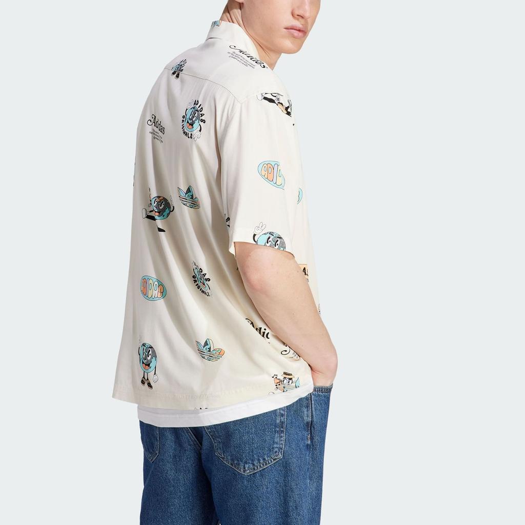 Adidas Originals Trefoil Enjoy Resort Cartoon Print Sports Short Sleeve Shirt Men Tops Wonderful-White IT8179