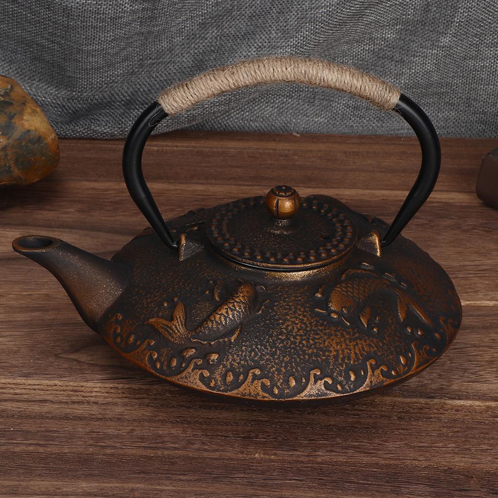 0.9L Retro Iron Elegant Kettle Household Handle Water Tea Pot Collection with Lid