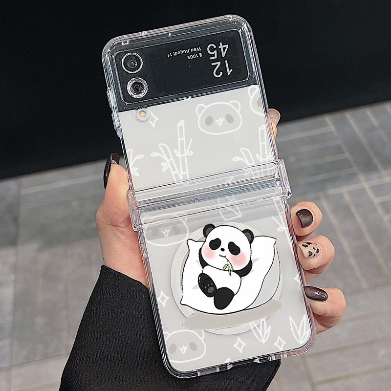 3 STÜCKE Faltbare Stoßfeste Hülle für Samsung Z Flip6 Flip5 Flip4 für Magsafe Magnetisch Cartoon Pandas Muster Transparent Hartes PC Slim Case Abdeckung