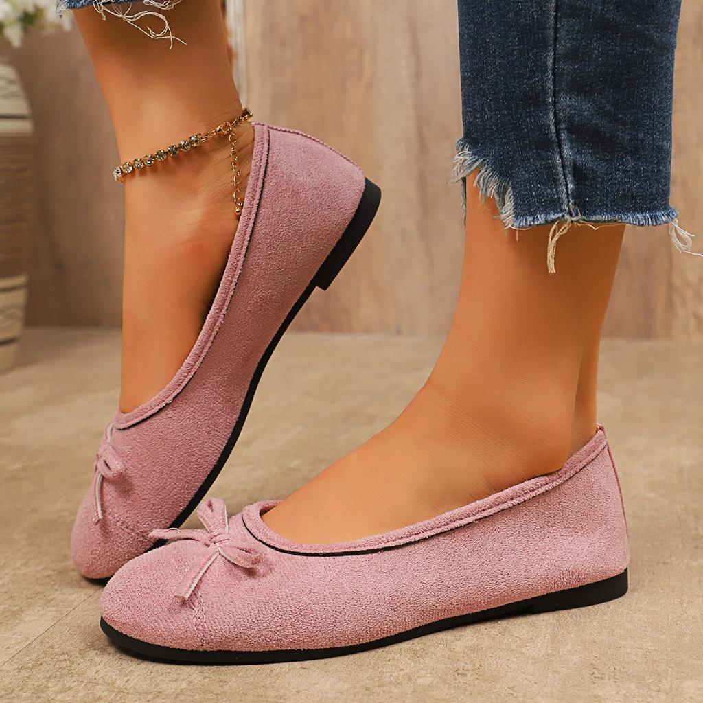Forest French Style Flat Shoes for Women – Bow Detail Suede Slip-On Lazy Shoes, Fairy Style Casual Footwear
