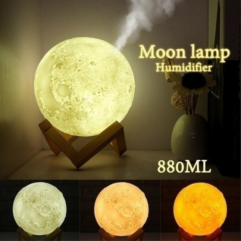 Moon Lamp Humidifier - Aromatherapy Diffuser LED Diffuser Moon Lamp with Cool Mist Humidifier Adjustable Brightness and Mist Mode