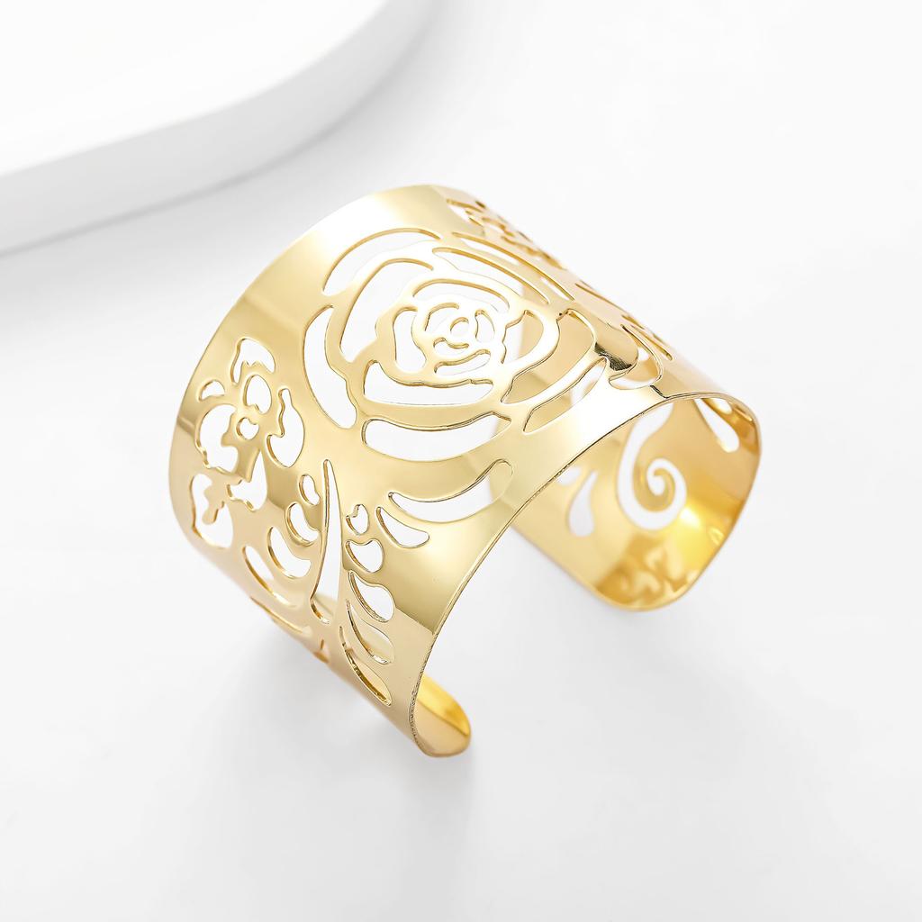 Promotion Personalized Big Bracelet, Fashion Rose Hollow Wide Face Gold Bracelet Bracelet
