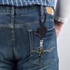 Black Metal Keychain with Easy-Pull Card Holder and Retractable Steel Wire for Climbing and Hiking