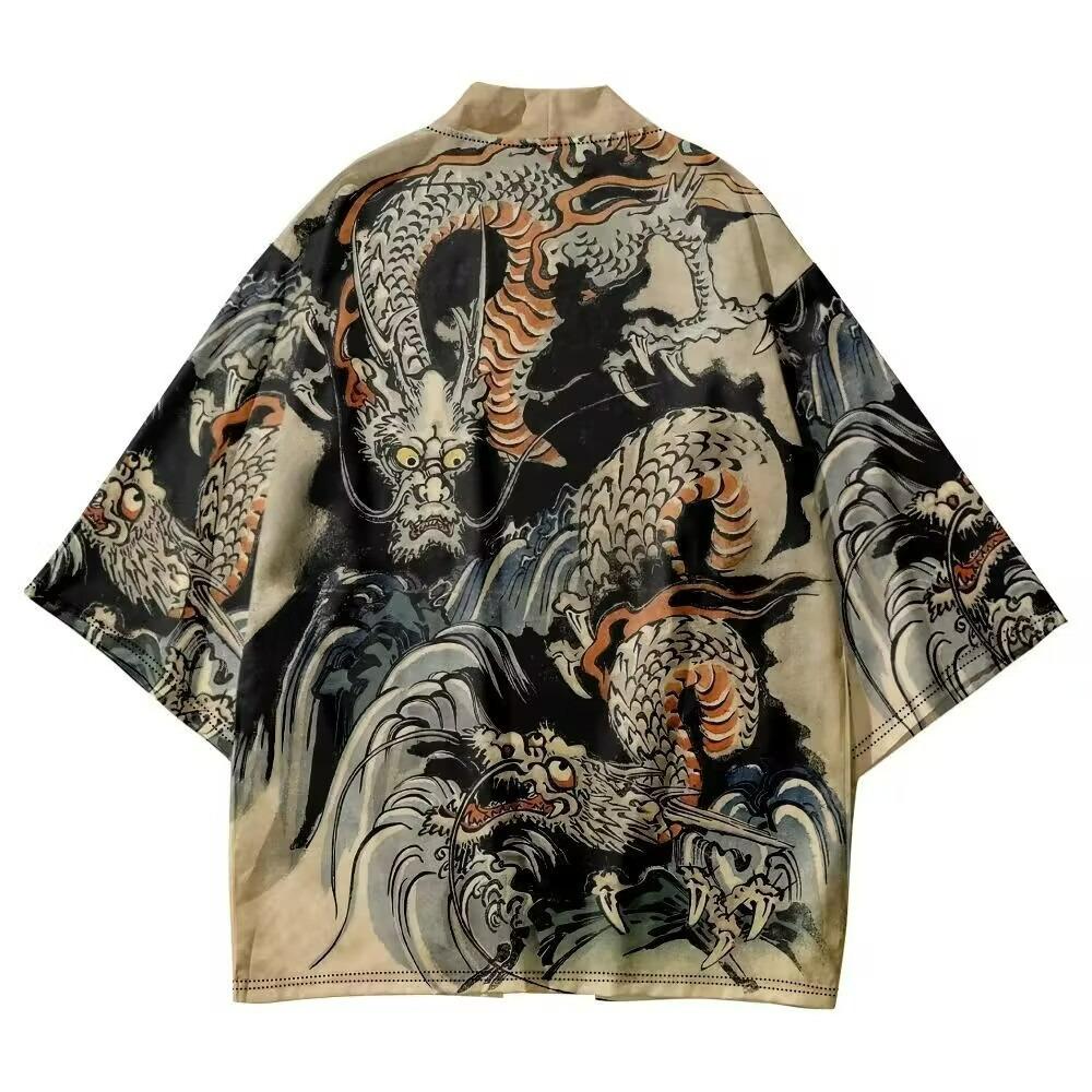 Japanese-style Kimono Cloak, Chinese Dragon Cardigan, Taoist Robe, Feather-woven Loose Three-quarter Sleeves, 3D Digital Printing