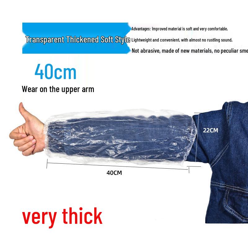 100-Pack Waterproof Disposable Plastic Oversleeves - Transparent and Anti-fouling Arm Protectors for Kitchen and Household Use