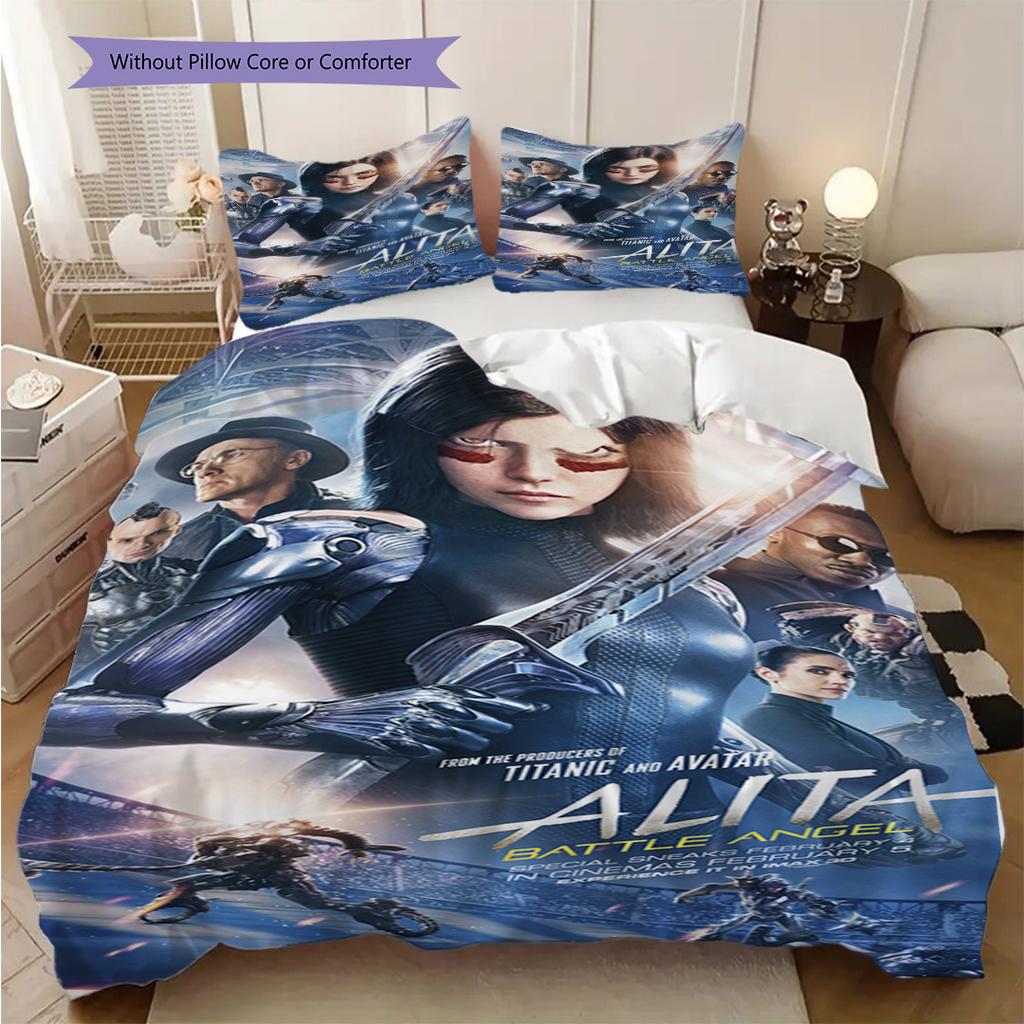 Future Warrior Alitas Battle Bedding (1 * duvet cover + 2 * pillowcase, without core) 2D Flat Soft and comfortable Duvet cover and pillowcase