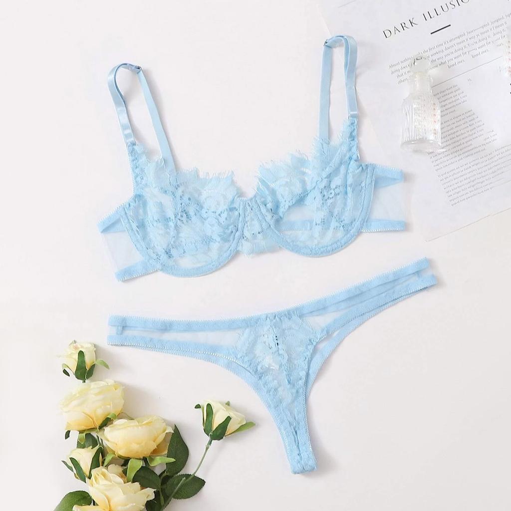 Erotic Underwear Sexy Lace Three Point Lingerie With Steel Ring