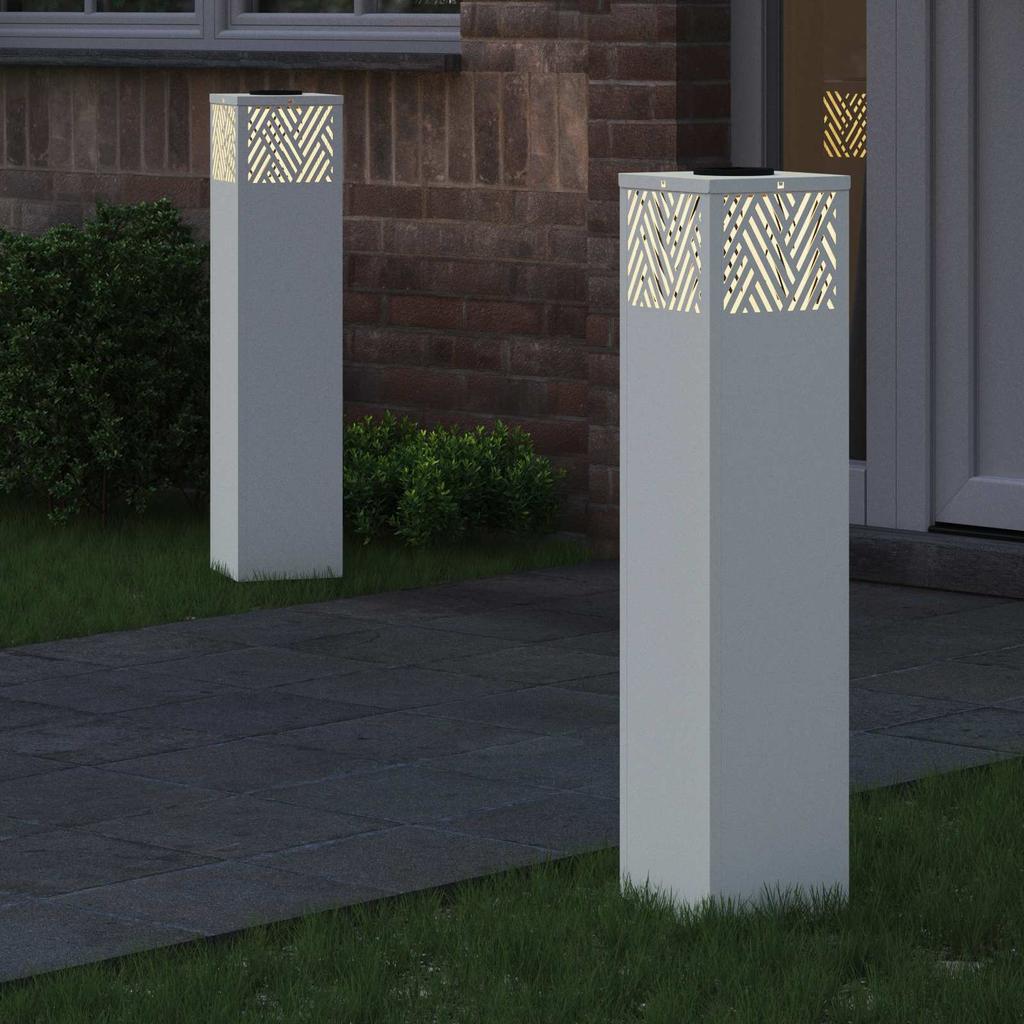 Solar LED Path Light 2 Pcs White Cold Rolled Steel