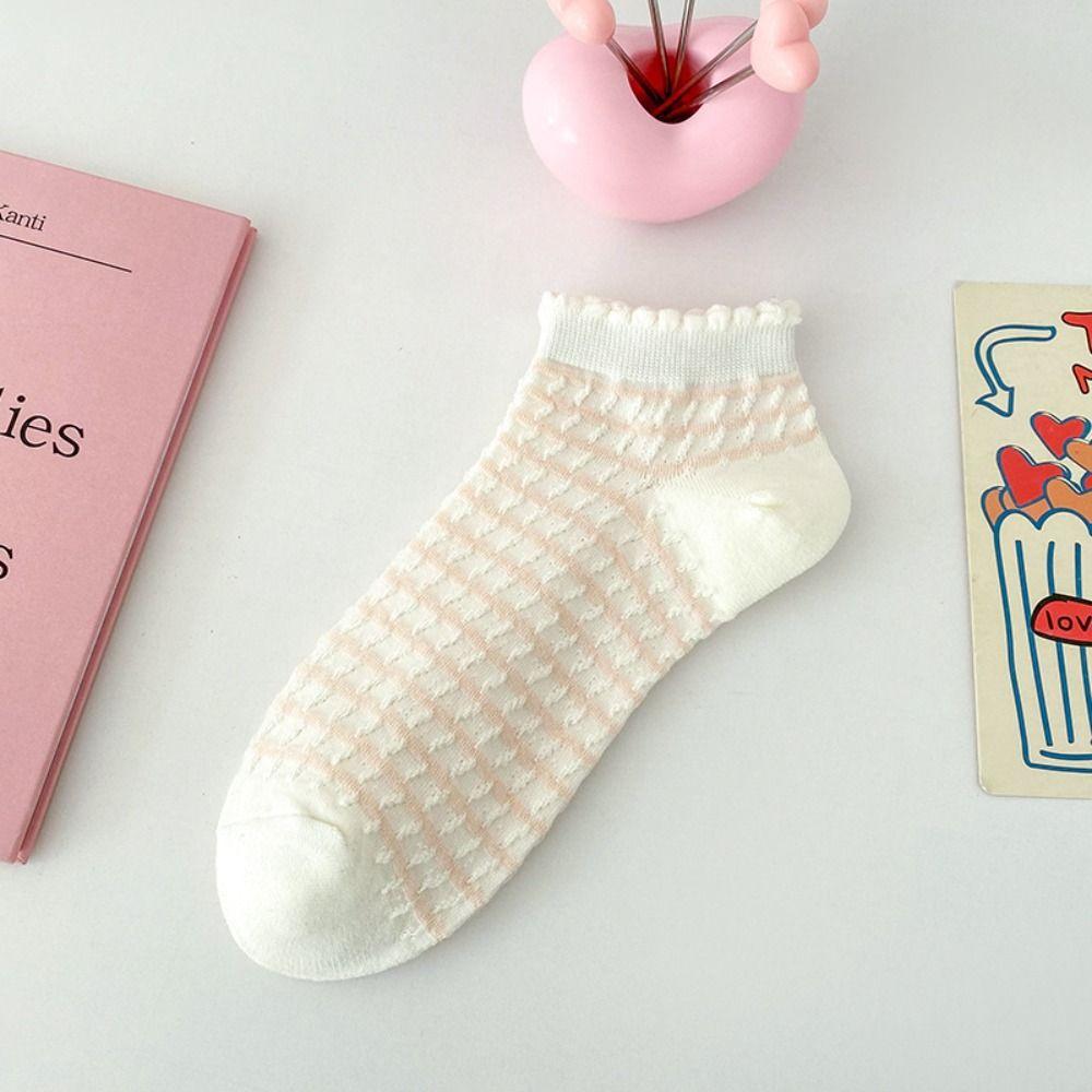 5 Paar Streifen Herz Kurze Socken Rüschen Kniestrümpfe Damen Niedlich Süß Knöchelsocken Mädchen