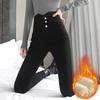 Plus Size Black Fleece-Lined High-Waisted Leggings - Spring/Autumn, Slimming, Stretchy, Skinny Pants.
