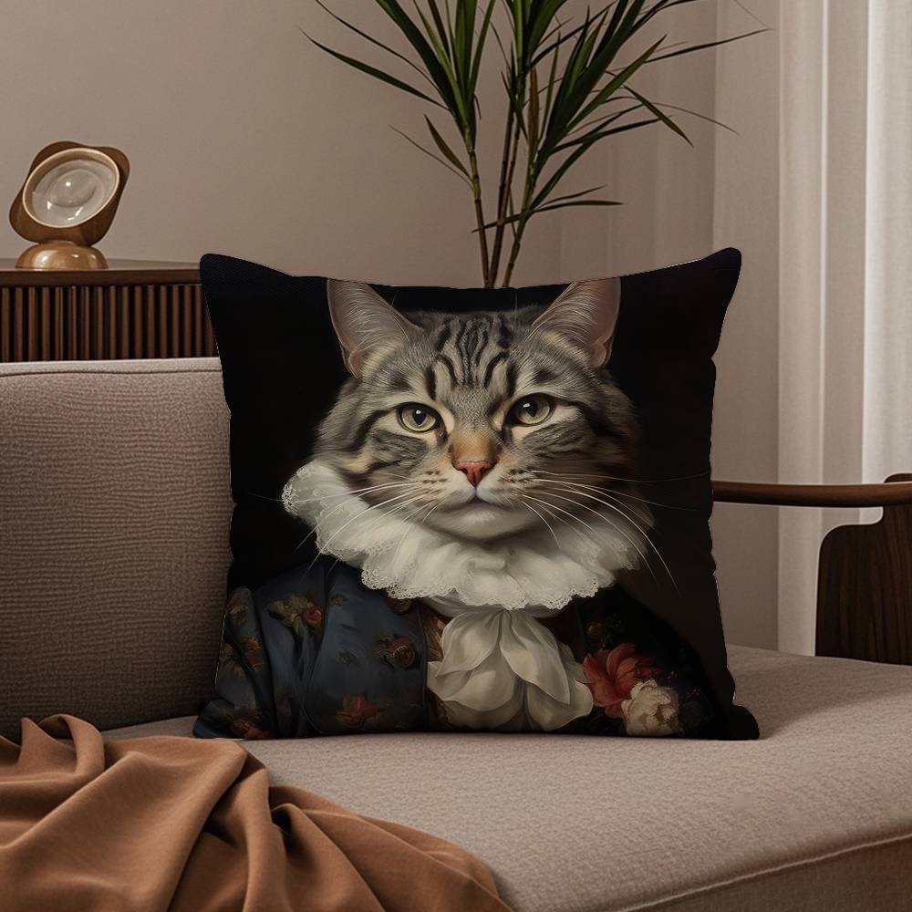 Renaissance Royal Cat Pillow Case Good Print Pillowcase Living Room Sofa Cushion Cover Bedroom Room Decor