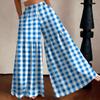 Women's High Waist Wide Leg Pants Loose Fit Lightweight Plaid Print Casual Trousers with Elastic Waistband Comfortable Fit