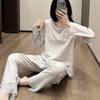 Lace Crew Neck Polished Pajamas Set Autumn and Winter New Lyocell Loose Soft Loungewear Two-piece Set Women