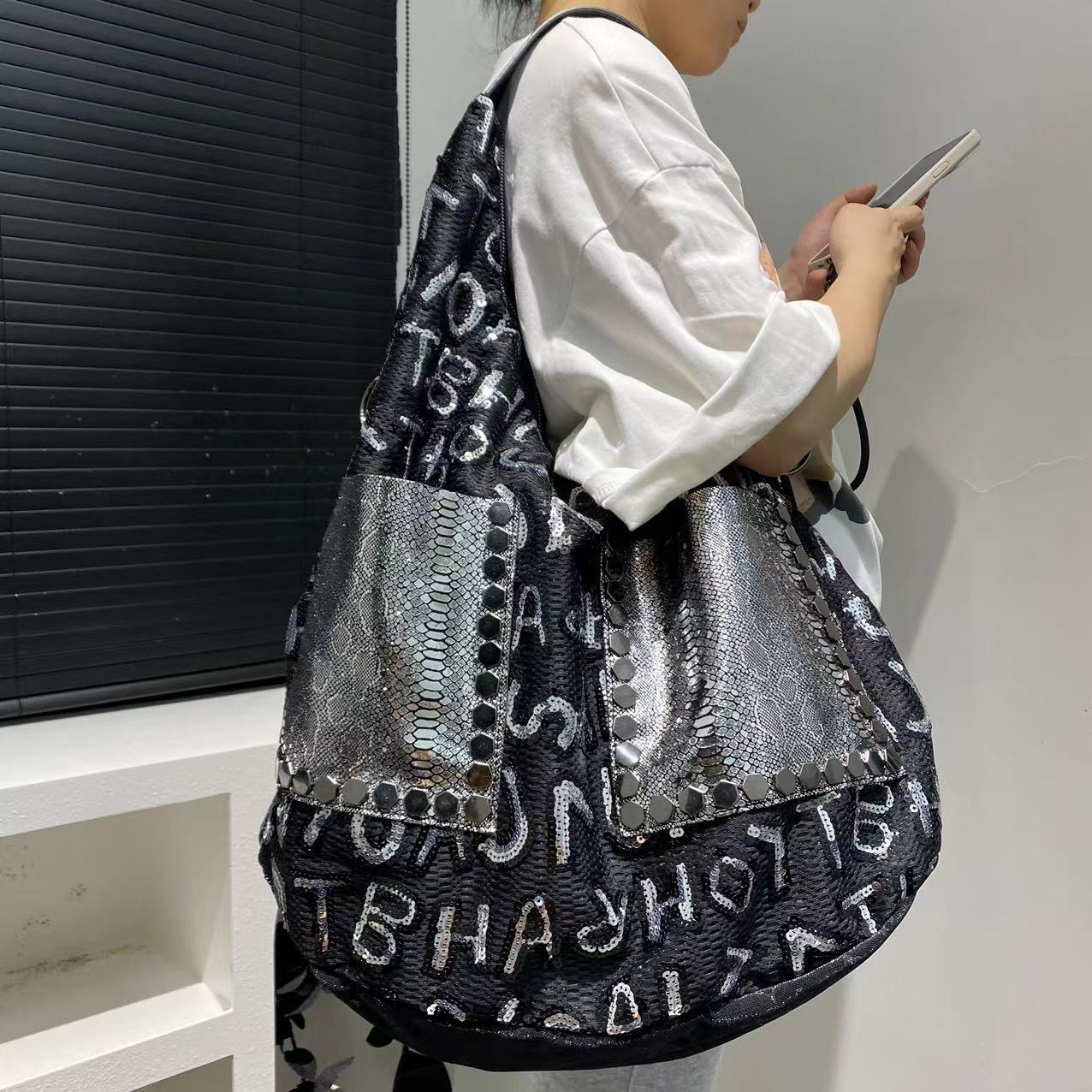 Женская модная ретро сумка-тоут с контрастным принтом, трендовая и простая наплечная сумка