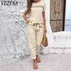 Women's Fashion Casual Summer Spring Short Sleeve O-Neck Trousers Pants Suits
