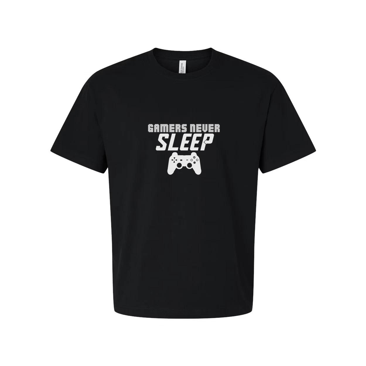 

Gamers Never Sleep Graphic Tee With Controller Icon Unisex Short Sleeve Gaming S 4XL