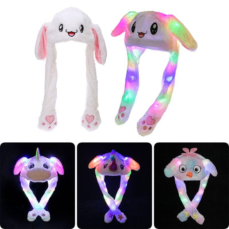 Rabbit Cartoon Womens Hat Winter Plush Moving Bunny Ears Shine Earflaps Movable