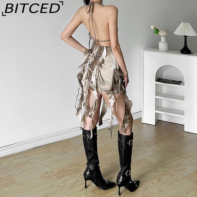 BITCED Summer Women's Solid-Color Slim-Fit High-Waisted Fashion Strapless Sexy Backless Dress