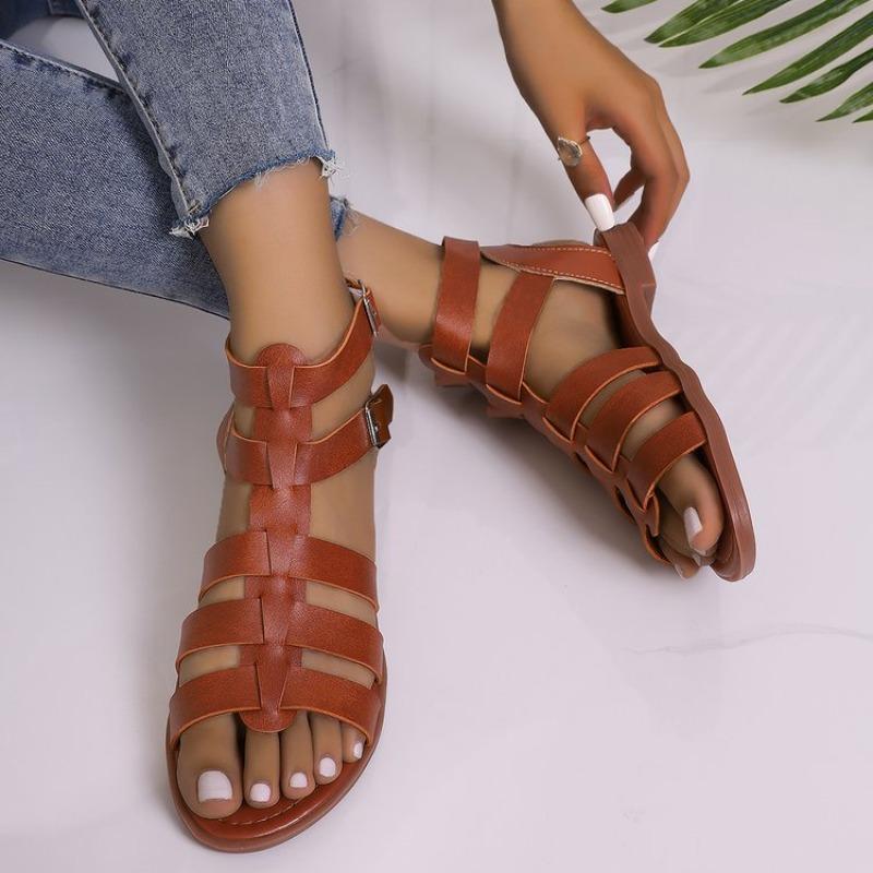 Fashion Women's Sandals Summer Elegant Woman Shoes Low Heels Flats Casual Gladiator White Fish Toe Women Sandals