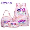 3pcs K-pop Demon Hunters Backpack Lunch Bag Pencil Case Set Students Anime Fashion Schoolbag Pen Case Bento Pouch Suit Gifts