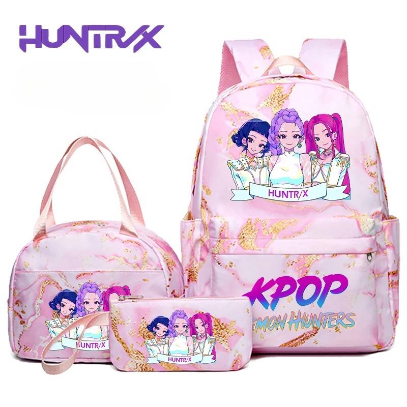 3pcs K-pop Demon Hunters Backpack Lunch Bag Pencil Case Set Students Anime Fashion Schoolbag Pen Case Bento Pouch Suit Gifts