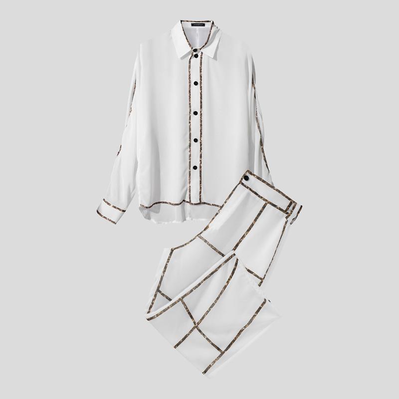 

INCERUN Мужские комплекты из двух предметов: рубашка с лацканами и длинными рукавами и брюки 5XL белый