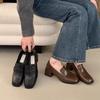 New Loafers Square Head Lazy One Pedal Thick High Heel Small Leather Shoes Versatile French Mary Jane Single Shoes Women's Middle Heel