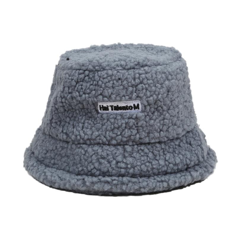 Autumn and winter hat lamb wool fisherman hat women's Japanese versatile new winter outdoor warm lamb wool letter basin hat