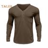 Men Spring Autumn Top Button Decor V Neck Long Sleeves Solid Color Pullover T-shirt Stretchy Slim Fit Fitness Sport Top