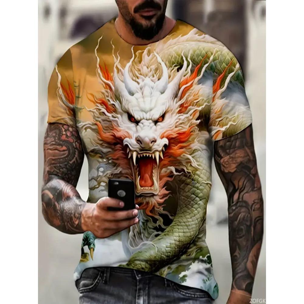 Herr T-shirts 3D Draktryck Kortärmad Casual O-hals Pullover Street Utomhus Toppar Tee Utomhus Sportskjorta Oversized Kläder