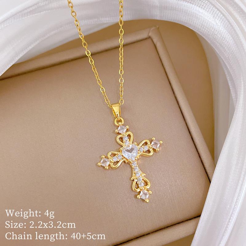 Empty Love Cross Light Luxury Temperament Gorgeous Full Diamond Necklace Female Versatile Collarbone Chain Titanium Steel