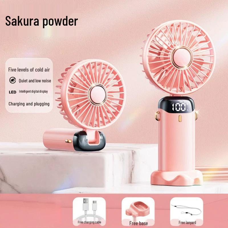

2026 USB Rechargeable Mini Handheld Fan: Portable, Foldable, 5-Speed, Desktop & Neck Hanging 9.5*19*5