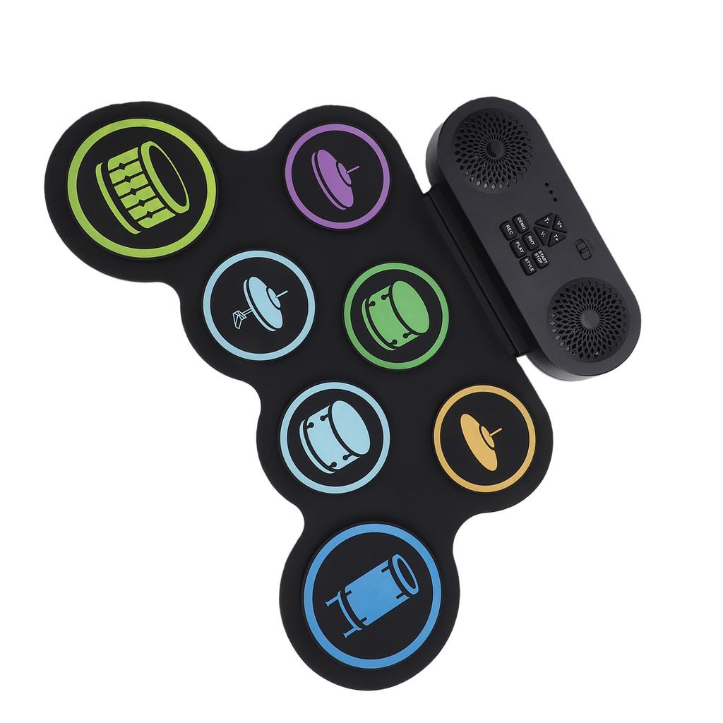 Electronic Drum Set Rechargeable Portable Silicone 9 Drums Practice Pad with Drumsticks Headphone Jack Built in Dual