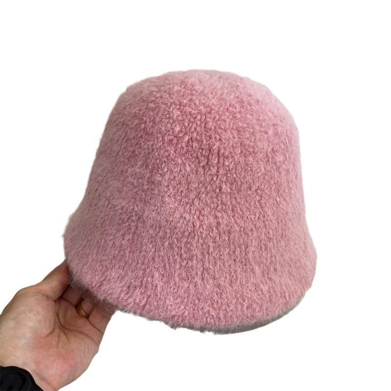 Autumn and winter new rabbit fur knitted bucket hat women's fashion literary warmth straight fisherman hat