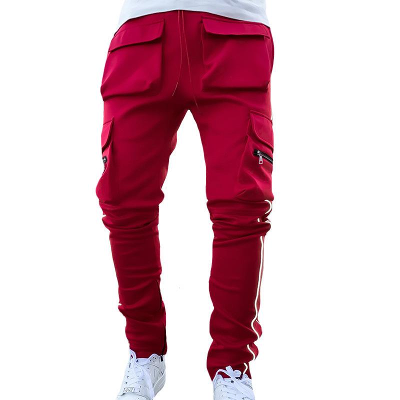 Spring and Autumn Workwear Pants Men's Fashion Brand Elastic Multi-Bag Reflective Straight Sports Fitness Casual Trousers