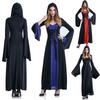 Enchanting Women Gothic Hooded Witch Wizard Dress With Flared Sleeves And Lace Up Design