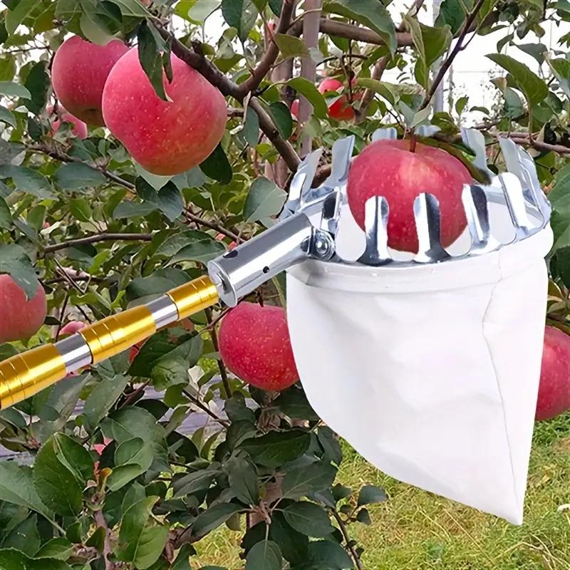 Fruit Picker Tool with Metal Basket and Cloth Catching Bag - Durable Orchard High-Reach Picking Tool for Apples, Peaches, Pears,