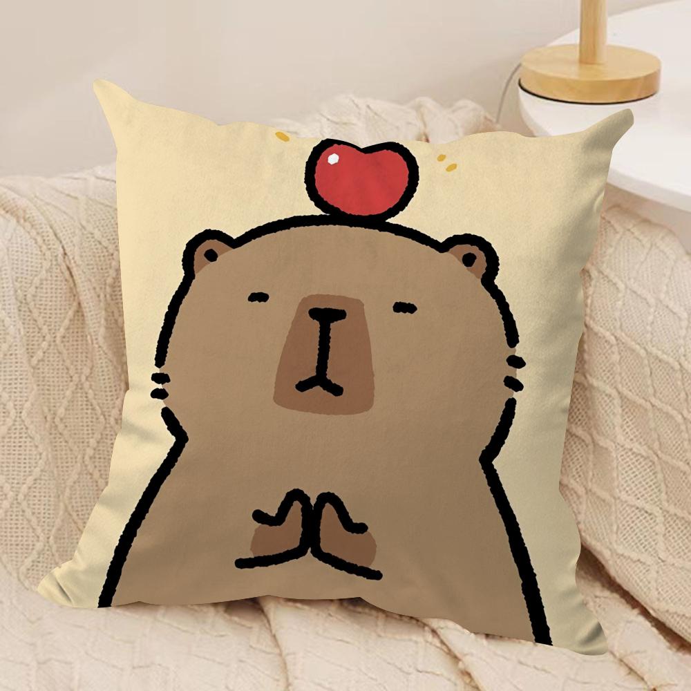 Cute Animals Kapibala Cushion Cover Silky Short Plush Sofa Pillow Cover Hidden Zipper Soft Dustproof Case for Home Decor 30cmx30cm