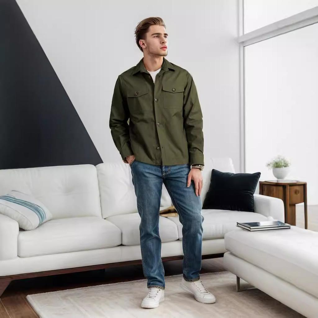 New Men's Spring and Autumn Fashion Men's Jacket Shirt Jacket Casual Versatile Men's Tooling Style Jacket