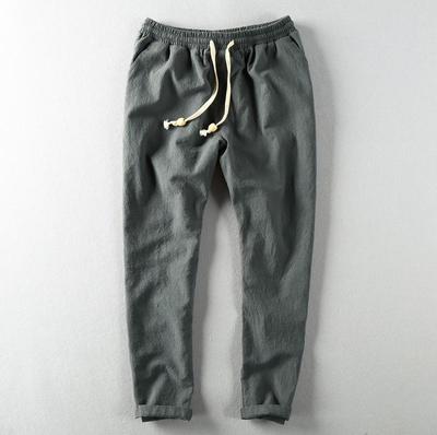2023 Herbst Herren Japanischer Stil Baumwolle Leinen Cropped Hose - Dünn, Gerades Bein, Übergröße