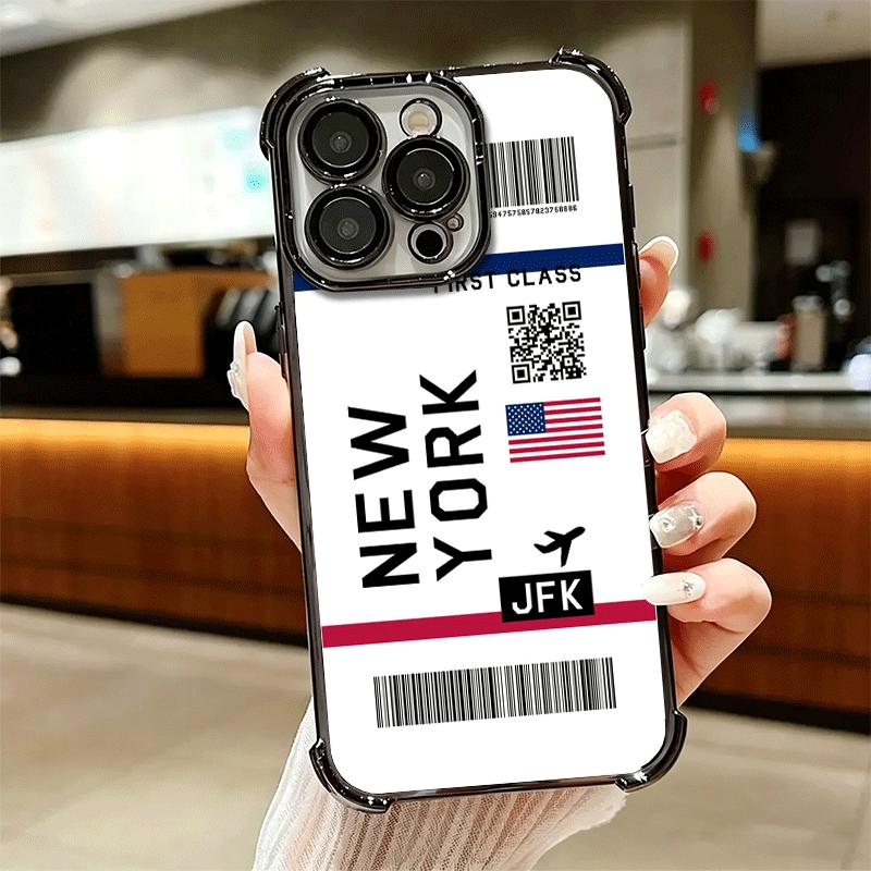 Travel Air Ticket Label Soft Phone Case For iPhone 15 16 17 Air 14 Pro Max 16E Plus 13 12 Mini Plating Anti-Fall Fundas
