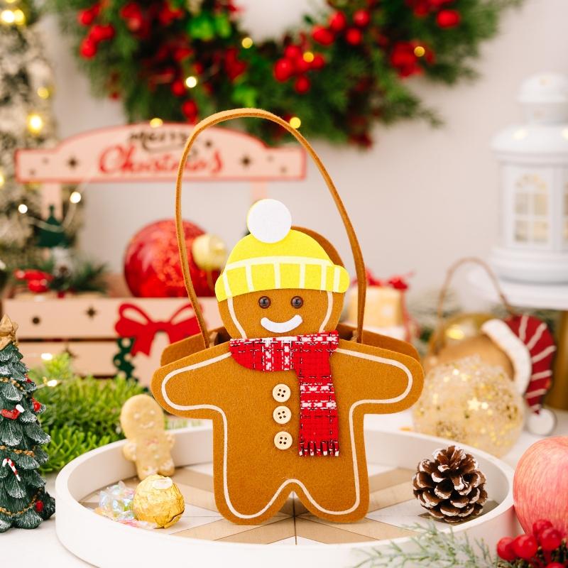 

1Pc Christmas Decoration Cartoon Double sided Gingerbread Handbag Christmas Children s Candy Bag Gift Bag 26.5x17.5cm