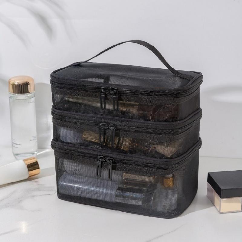 3-Layer Large Capacity Mesh Cosmetic Bags Travel Storage Bags for Toiletries Cosmetics Foldable Makeup Bag