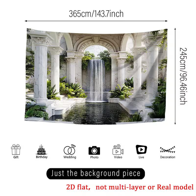 2D Classic Column Waterfall Wall Tapestry Archway Landscape Background Cloth