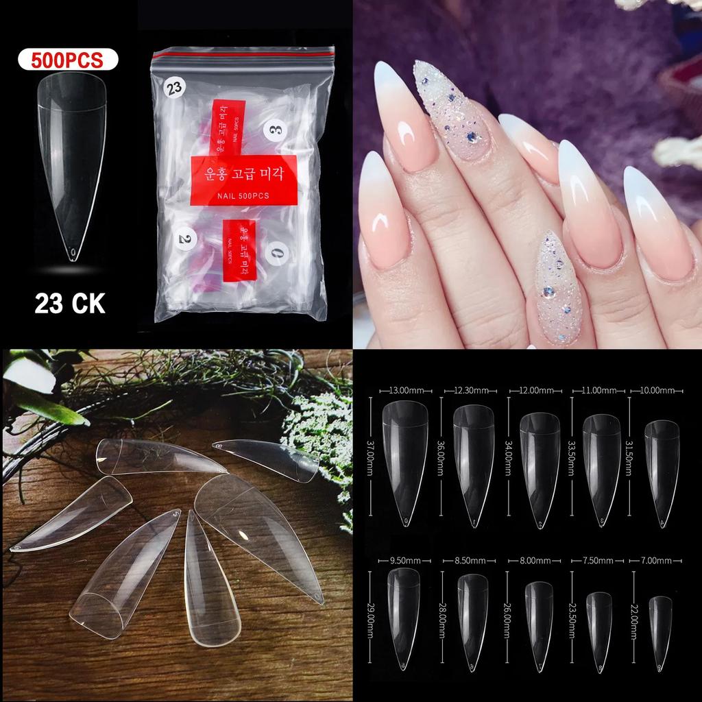 500PCS Natural Transparent Ballerina Almond  Round End Full/Half Ballet Coffin French False Nail Tips Fake Toenail Tip Manicure
