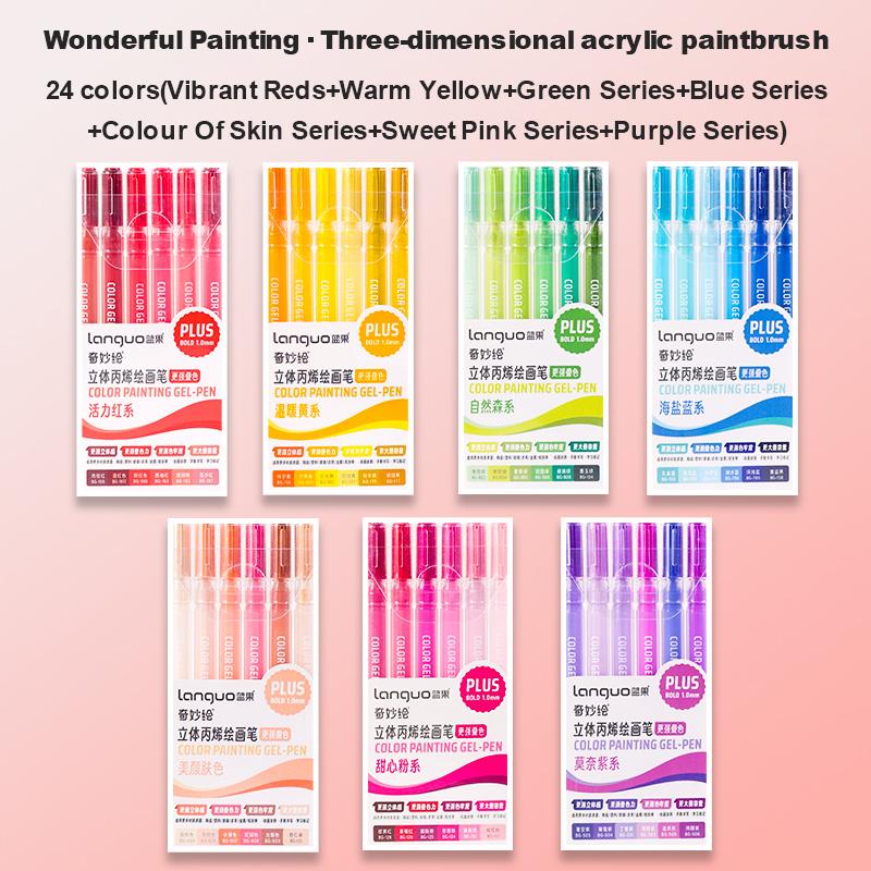 Languo Three-Dimensional Effect Acrylic Painting Gel Pens Set 1.0mm 3D Acrylic Paint Markers Pens Color Drawing Pen Art Supplies
